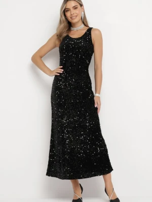 Czarna Sukienka Maxi w Cekiny Jukrana By Swan