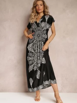 Czarna Sukienka Maxi w Etniczny Wzór Josanie j&x