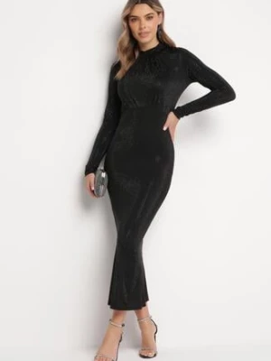 Czarna Sukienka Maxi w Połyskujące Ćwieki Sablette