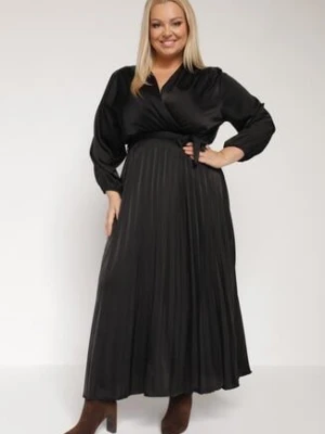 Czarna Sukienka Maxi z Gumką w Pasie i Kopertowym Dekolcie Bertrama christy