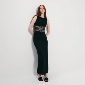 Czarna sukienka maxi z koronkową wstawką House