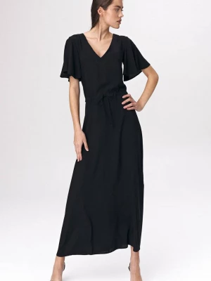Czarna sukienka maxi z rozkloszowanym rękawem Merg