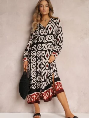 Czarna Sukienka Maxi z Rozporkami i Wsuwanymi Kieszeniami Ranno rosa