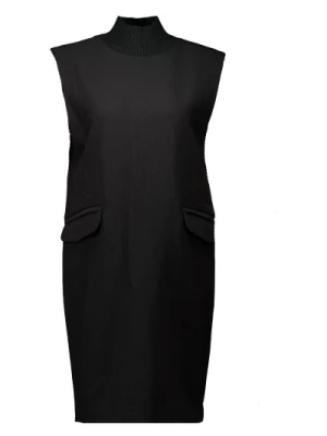 Czarna Sukienka Midi z Kołnierzem i Kieszeniami Co'Couture