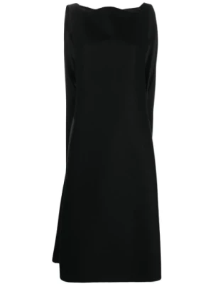 Czarna Sukienka Midi z Wełny w Stylu A-Linii Maison Margiela