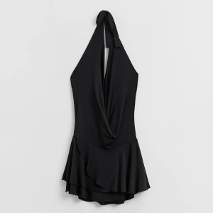 Czarna sukienka mini z kaskadowym dekoltem halter House