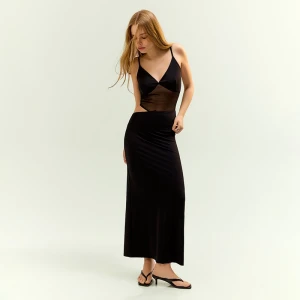 Czarna sukienka mini z wycięciem w talii i transparentną wstawką House