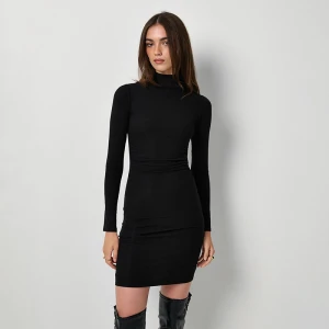 Czarna sukienka mini ze stójkowym kołnierzem House
