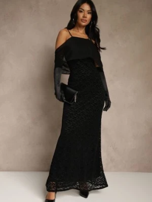 Czarna Sukienka o Asymetrycznym Kroju Ozdobiona Falbaną Owedia