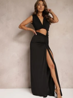 Czarna Sukienka o Asymetrycznym Kroju z Ozdobnym Marszczeniem i Wycięciem Rivatenia allyson