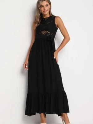 Czarna Sukienka o Rozkloszowanym Kroju z Ażurowym Zdobieniem Rivanta allyson