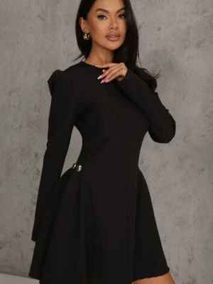 Czarna Sukienka o Rozkloszowanym Kroju z Ozdobą z Boku Eleslia allyson