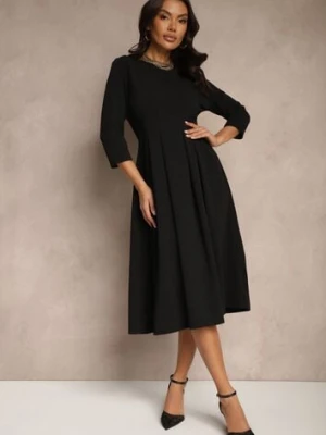 Czarna Sukienka o Rozkloszowanym Kroju z Ozdobnymi Przeszyciami Reanelis lovery