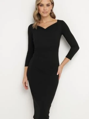 Czarna Sukienka Ozdobiona Asymetrycznym Dekoltem Silfedi messaya