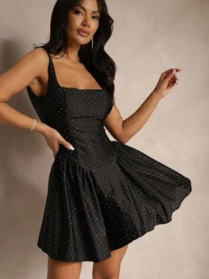 Czarna Sukienka Ozdobiona Cyrkoniami z Kokardą i Usztywnionymi Miseczkami Jesaltia allyson