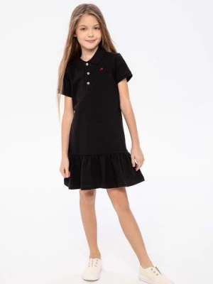Czarna sukienka polo z krókim rękawem dla dziewczynki Minoti