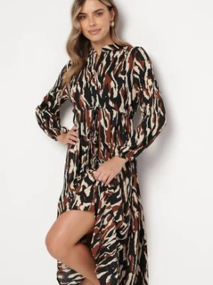 Czarna Sukienka Rozkloszowana w Abstrakcyjny Wzór Gove