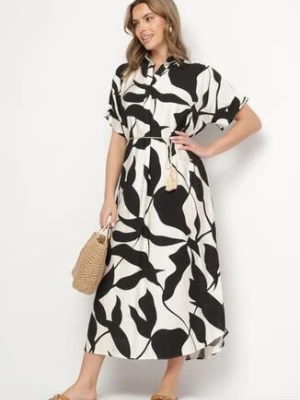 Czarna Sukienka Rozkloszowana z Bawełną w Abstrakcyjny Print Telanisa h&s