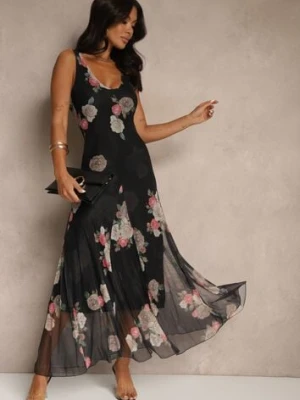 Czarna Sukienka Siateczkowa w Kwiaty Milosea lovery