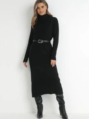 Czarna Sukienka Sweterkowa z Golfem Nazareth