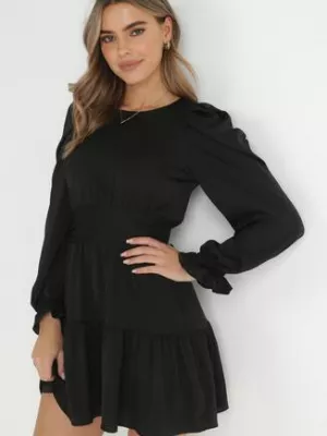 Czarna Sukienka Taliowana z Falbanami Klasino retro & icone