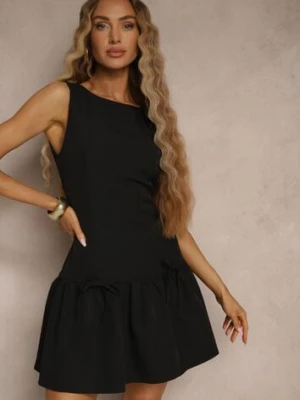 Czarna Sukienka Vices Drop Waist Bez Rękawów z Kokardkami i Falbanką Follena