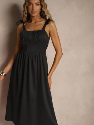 Czarna Sukienka Vices o Rozkloszowanym Kroju z Wiązanymi Ramiączkami Natirise