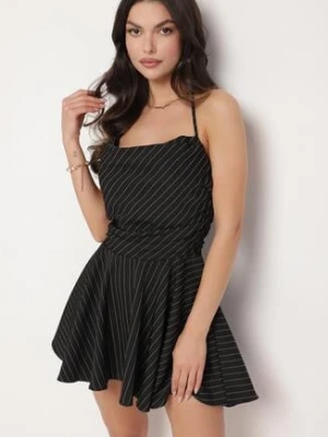 Czarna Sukienka Vices w Paski z Kwadratowym Dekoltem Fenarose