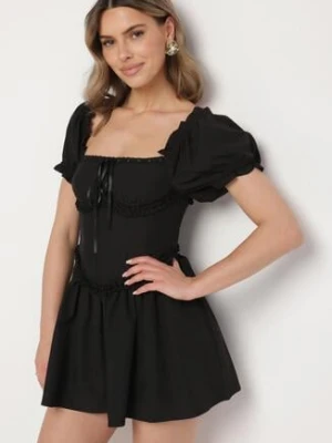Czarna Sukienka Vices w Rustykalnym Stylu z Gorsetowym Wiązaniem Tolaviela