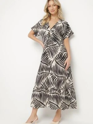 Czarna Sukienka Wiskozowa Rozkloszowana w Liściasty Print Draledia cflo