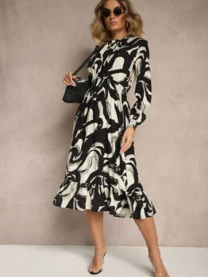 Czarna Sukienka z Bawełną i Abstrakcyjnym Wzorem Tersedi j&x