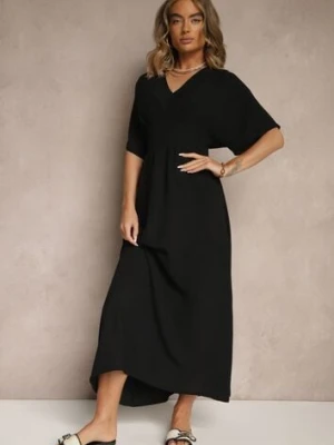 Czarna Sukienka z Bawełną i Marszczoną Górą Filaviela j&x