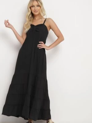 Czarna Sukienka z Bawełną na Regulowanych Ramiączkach z Elastyczną Gumką na Plecach Tinathias h&s