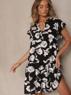 Czarna Sukienka z Bawełny Ozdobiona Kwiatami Liranea defox