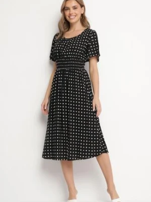 Czarna Sukienka z Bawełny Rozkloszowana w Kropki Toliennea defox