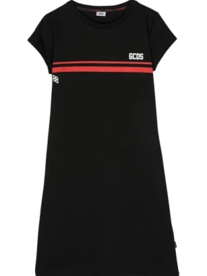 Czarna Sukienka z czerwonym wzorem pasków Gcds