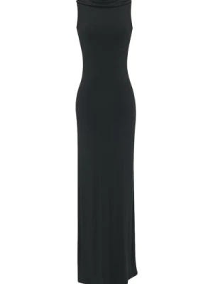 Czarna Sukienka z dekoltem na plecach i bocznym rozcięciem Saint Laurent