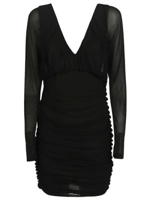 Czarna Sukienka z Dekoltem V, Długie Rękawy Saint Laurent
