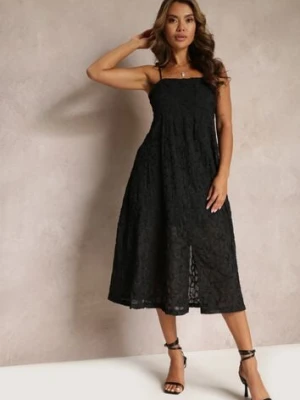 Czarna Sukienka z Delikatną Fakturą i Rozcięciem na Dole Kendia elsa.m by may