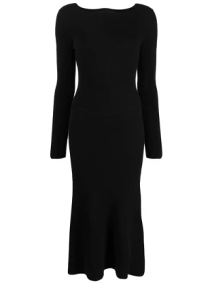 Czarna Sukienka z Długim Rękawem w Wzór Żakardowy Victoria Beckham