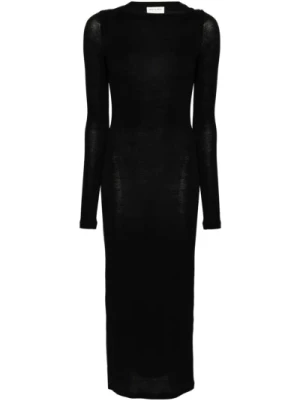 Czarna Sukienka z Długimi Rękawami i Odkrytym Plecem Saint Laurent