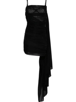 Czarna Sukienka z Drapowanym Panelem Mugler