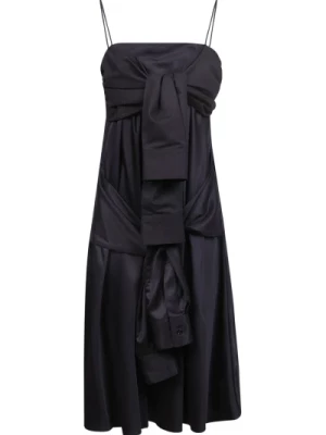 Czarna Sukienka z Drapowanym Satynowym Materiałem - Elegancka i Wygodna MM6 Maison Margiela