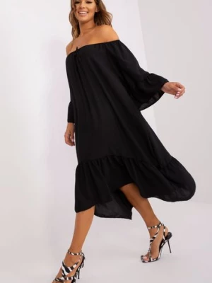 Czarna sukienka z falbaną i szerokim rękawem Italy Moda