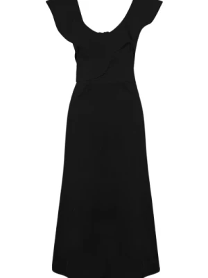 Czarna Sukienka z falbanami bez rękawów z poplinu Liviana Conti
