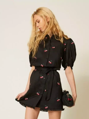 CZARNA SUKIENKA Z HAFTEM W CZEREŚNIE TWINSET