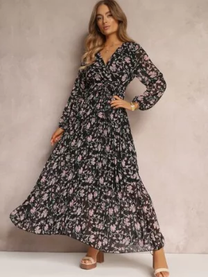 Czarna Sukienka z Kopertowym Dekoltem i Plisowanym Dołem Narelline rosa