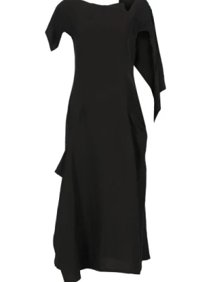Czarna Sukienka z Lnu z Falbaną Yohji Yamamoto