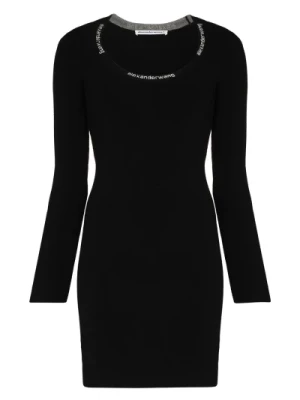 Czarna Sukienka z Logo i Kołnierzem Alexander Wang