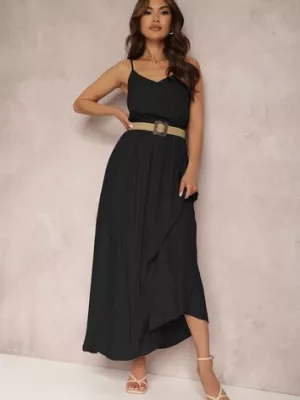 Czarna Sukienka z Paskiem Auxonia rosa